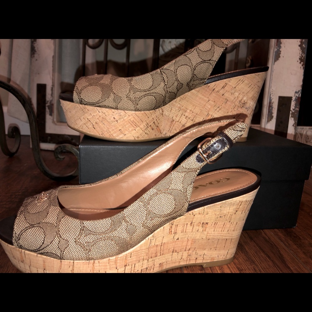 Coach peep toe wedges size 7